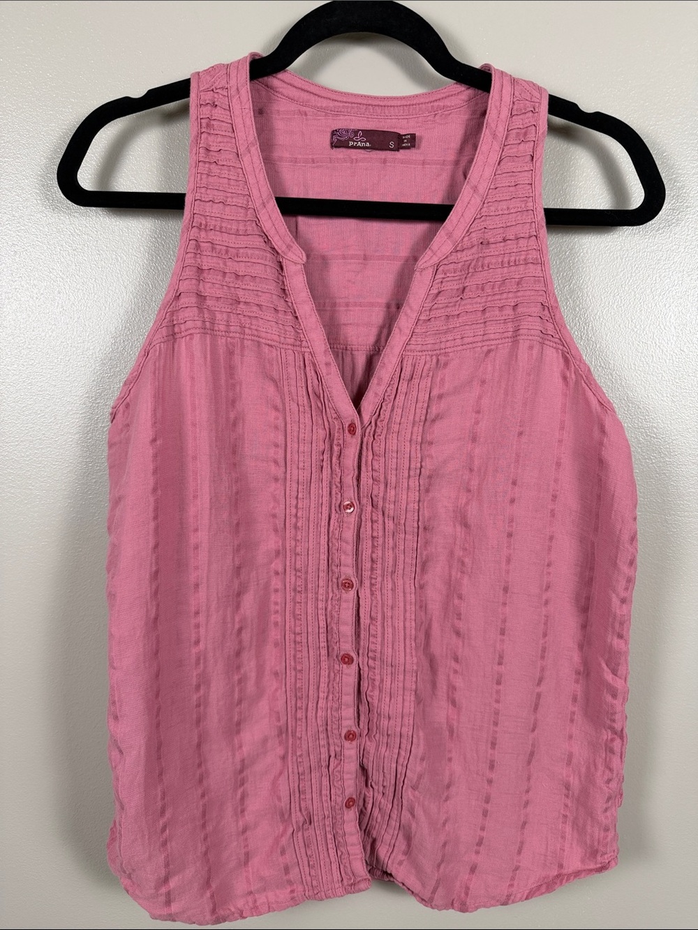 Prana Pink Pintuck Button-Front Tank